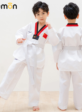儿童跆拳道服装男童短袖长袖裤子白色道服专业比赛定制训练服女童