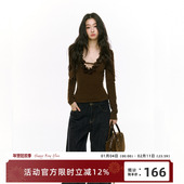 RedBling 上衣 显身材v领打底衫 原创设计秋冬新款 纯欲性感辣妹修身