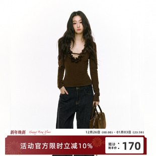 RedBling 原创设计秋冬新款纯欲性感辣妹修身显身材v领打底衫上衣