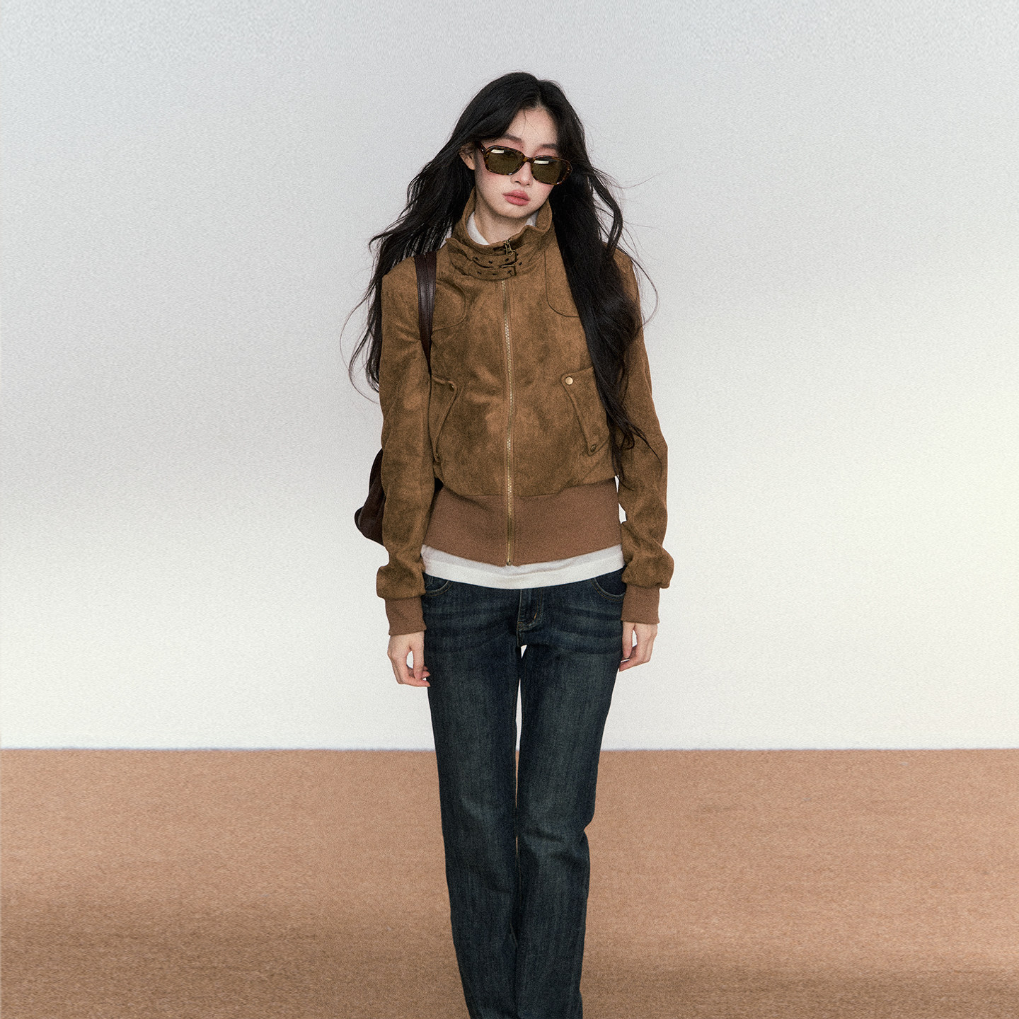 RedBling 原创设计美式复古修身立领麂皮夹克女显瘦气质短款外套,女装/女士精品,短外套,淘宝优惠券,粉丝福利购,淘宝优惠卷