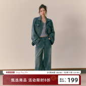 阔腿裤 RedBling原创设计美式 秋季 新款 复古夹克外套工装 风牛仔套装