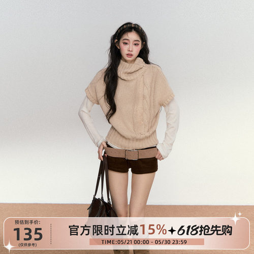 RedBling 原创设计卡其色中袖针织毛衣秋冬新款慵懒风百搭上衣女
