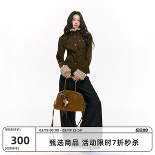 RedBling原创设计秋冬新款收腰显瘦棕色毛领夹克外套女加厚羽绒服