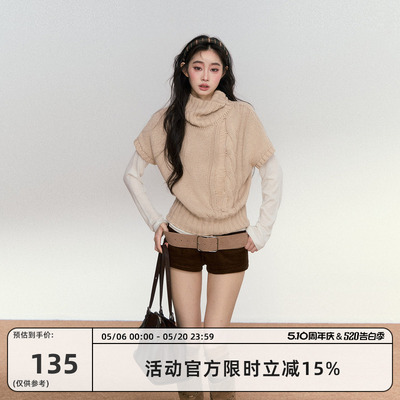 RedBling 原创设计卡其色中袖针织毛衣秋冬新款慵懒风百搭上衣女