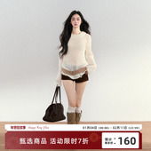 RedBling 毛衣 针织罩衫 原创设计法式 圆领白色套头慵懒风镂空长袖