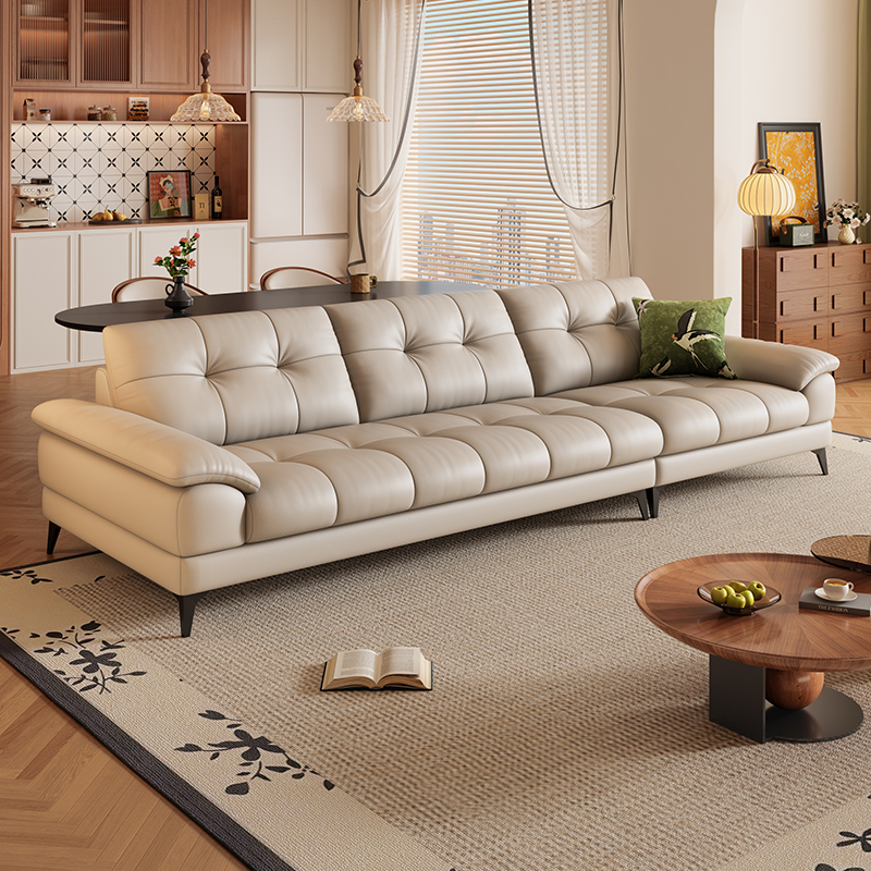 岚瑟琳真皮沙发头层牛皮奶油风客厅小户型现代简约复古直排大坐深