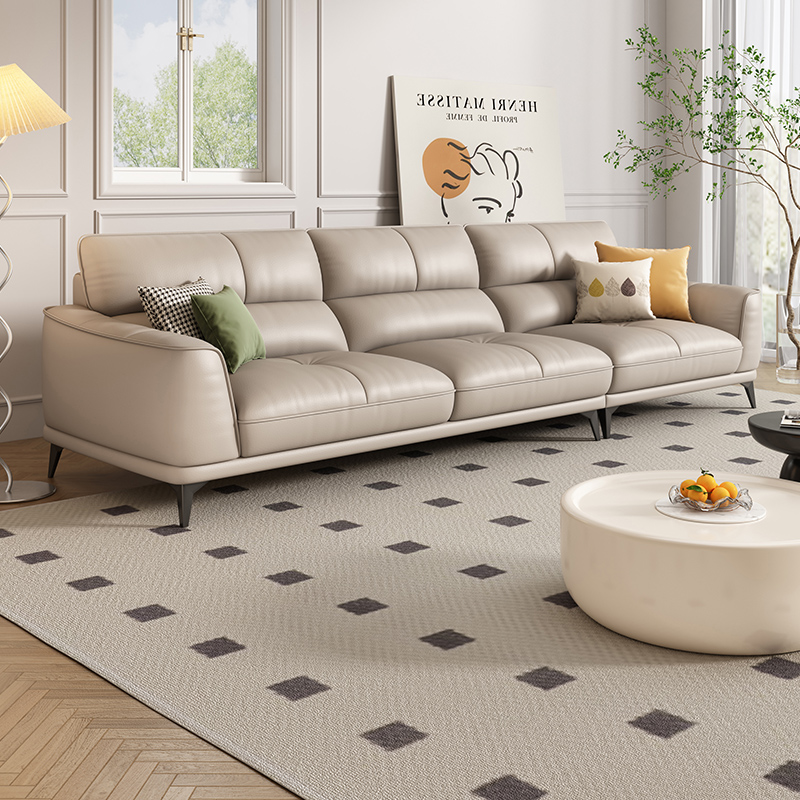岚瑟琳法式奶油风真皮沙发头层牛皮卡其色轻奢客厅一字型2025新款