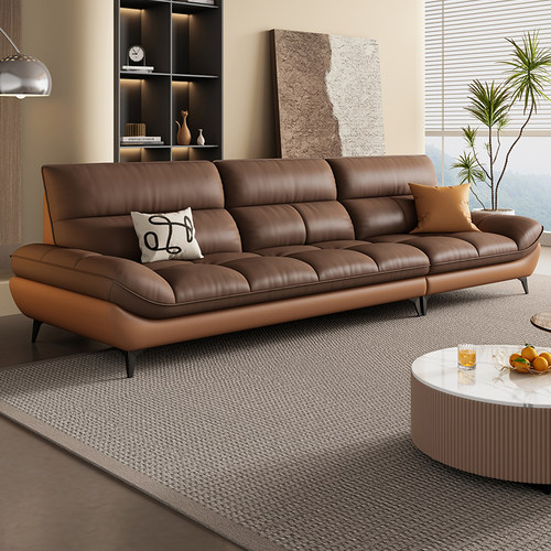 岚瑟琳奶油风头层牛皮真皮沙发