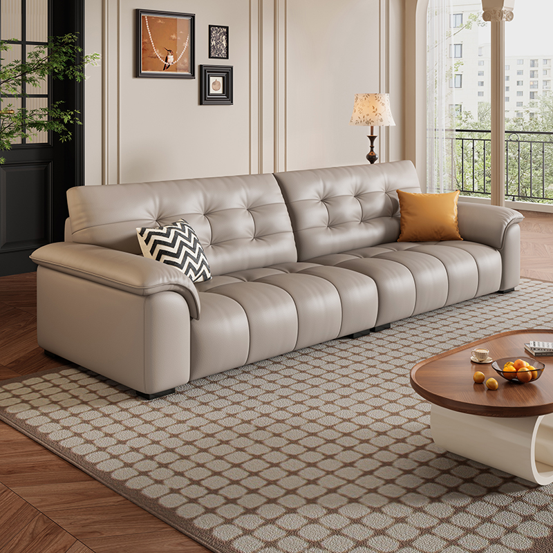 岚瑟琳复古奶油头层牛皮真皮沙发