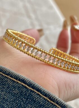 vintage中古风镂空镶钻圆珠手环复古轻奢设计百搭时尚手饰品