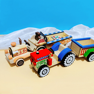 木质彩色东方红拖拉机农具模型 手扶拖拉机车模摆件景区儿童玩具