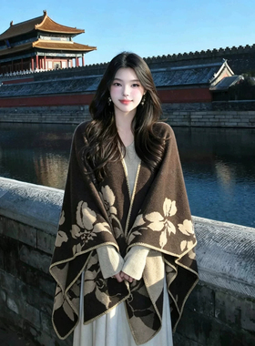 2026新中式花卉印花披肩围巾