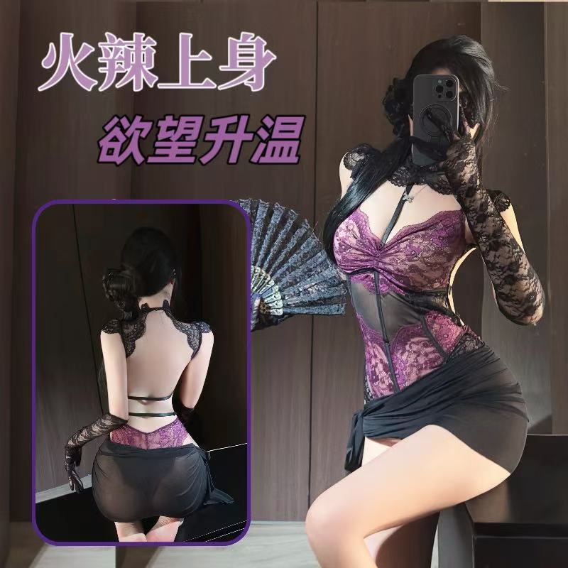 紫色性感蕾丝聚拢连体衣