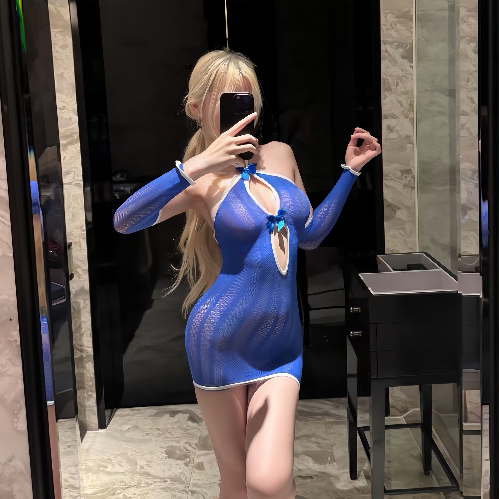 蓝色妖姬性感挂脖缕空刺激内衣蝴蝶结绑带包臀裙诱惑网衣纯欲睡裙,女士内衣/男士内衣/家居服,睡裙,淘宝优惠券,粉丝福利购,淘宝优惠卷