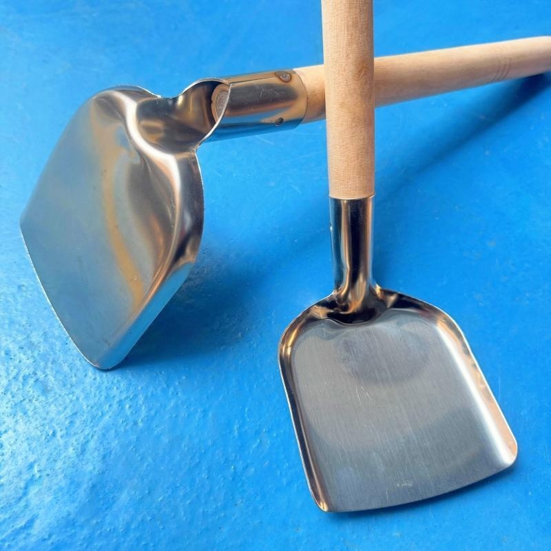 木柄弯头不锈钢炒菜铲子防烫大号