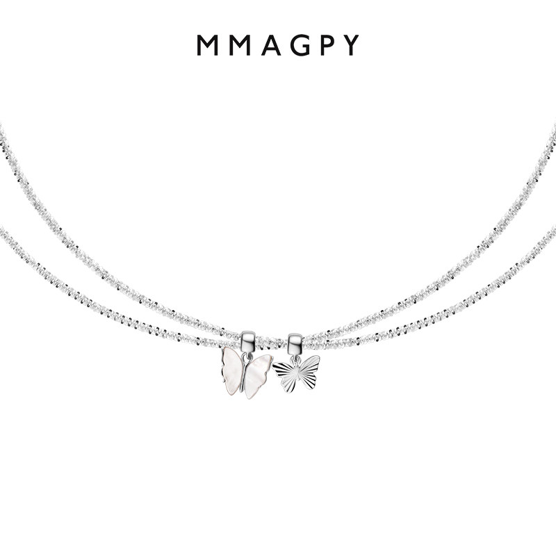 MMAGPYX ASA安娜苏伊甸园蝴蝶双层项链925细银轻奢气质锁骨链颈链