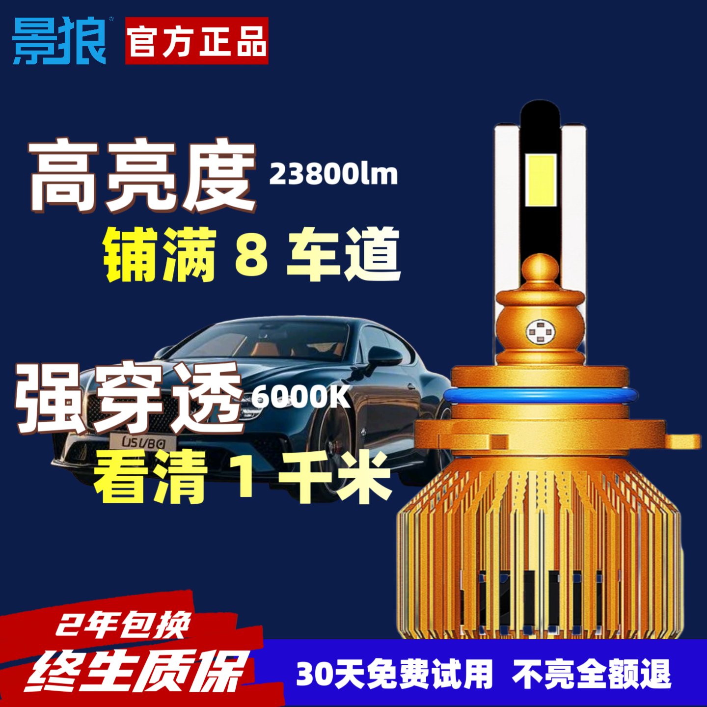 汽车激光LED超亮大灯泡强光改装