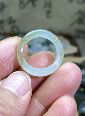 和田玉白玉籽料带翠卡16洒金皮随型戒指古风文玩珠串跑圈玉环尾戒