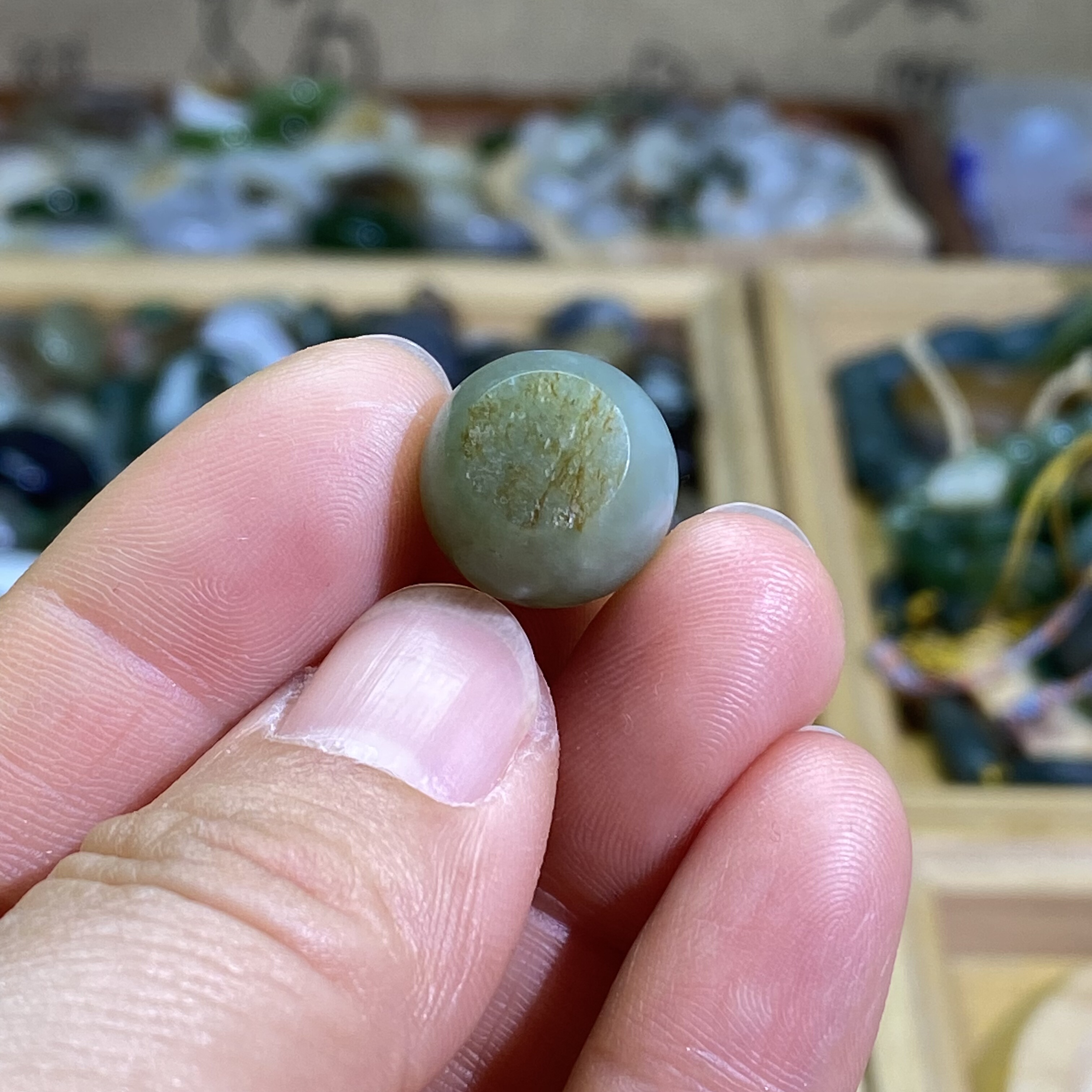 和田玉籽料翠青洒金皮卡14单颗手工圆珠古风散珠配珠多宝手串配饰