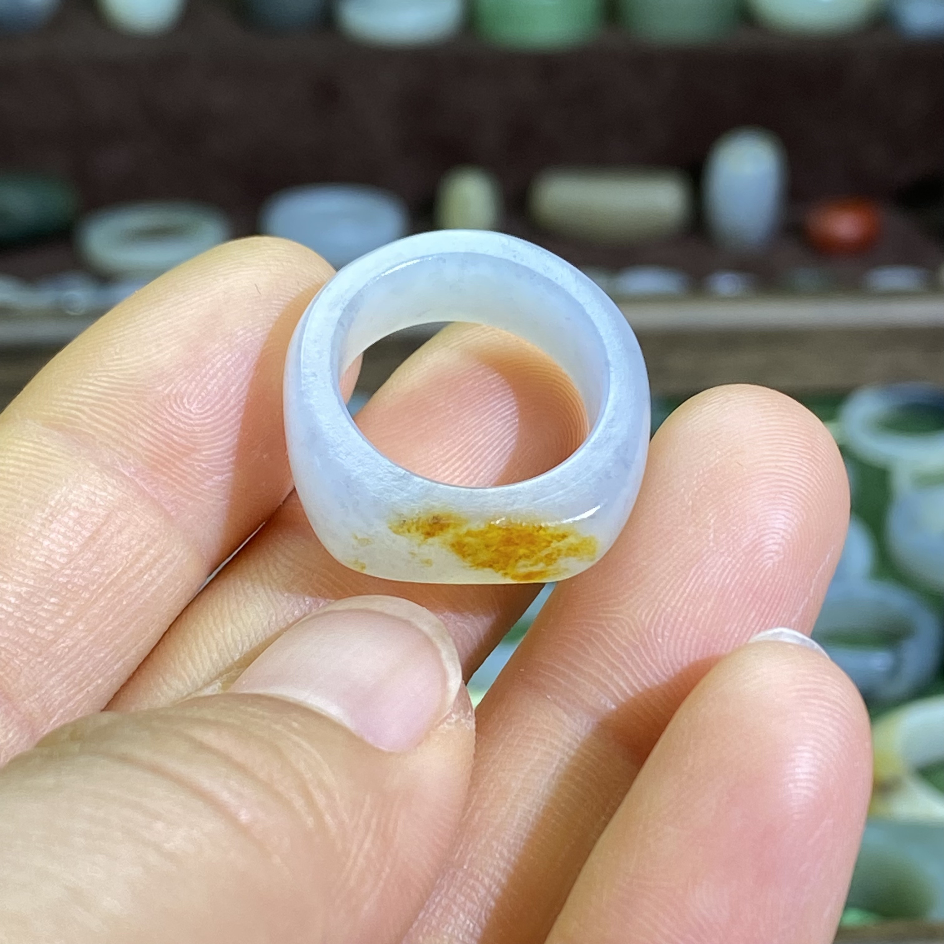 和田玉洒金皮籽料卡16马鞍戒随型戒圈复古风跑环文玩珠串挂饰
