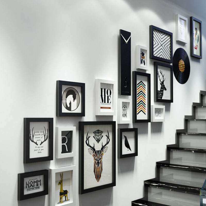 楼梯服装店铺餐厅装饰画山一相框组合套装工业风照片墙壁饰咖啡馆