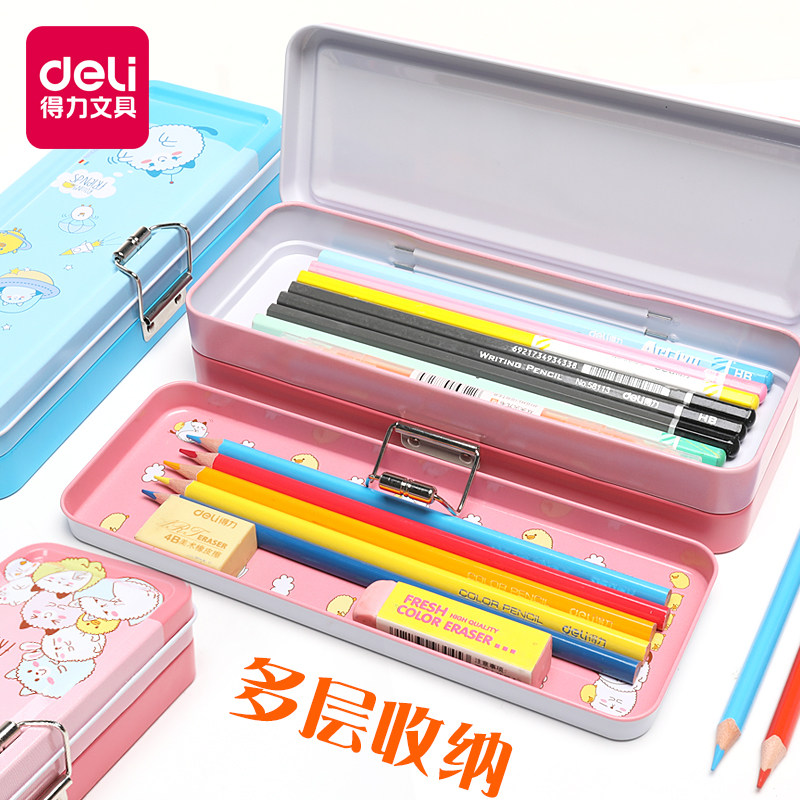 开学季简易笔袋一年级女生的文具盒带乘法口诀表女孩小学生轻巧铁