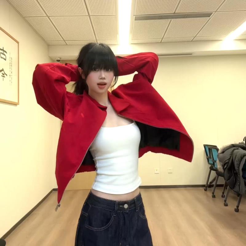 初春哈灵顿夹克经典款红色短款休闲外套女春季2025新款爆款小个子