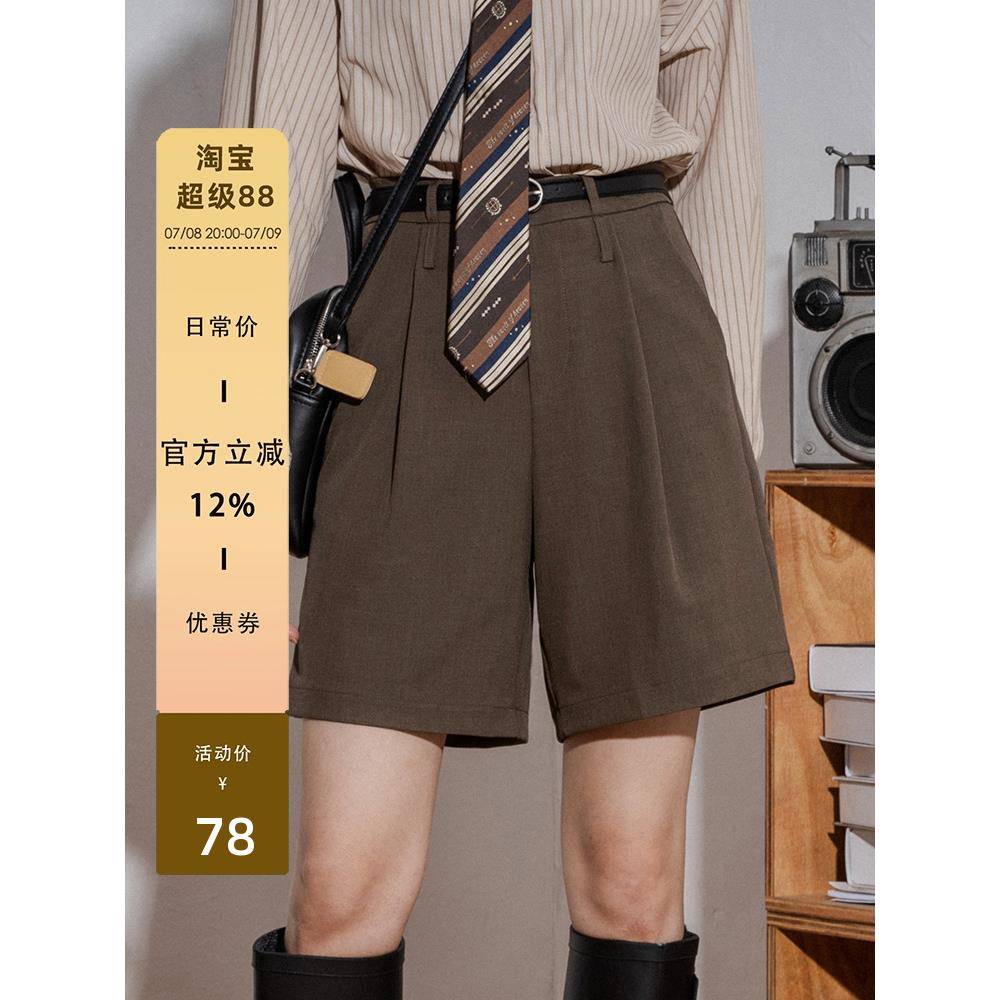 高腰直筒西装五分裤女复古休闲中裤夏季简约气质宽松百搭阔腿短裤