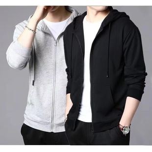 新款 潮流休闲运动卫衣 拉链卫衣男纯色加绒连帽卫衣百搭上衣韩版