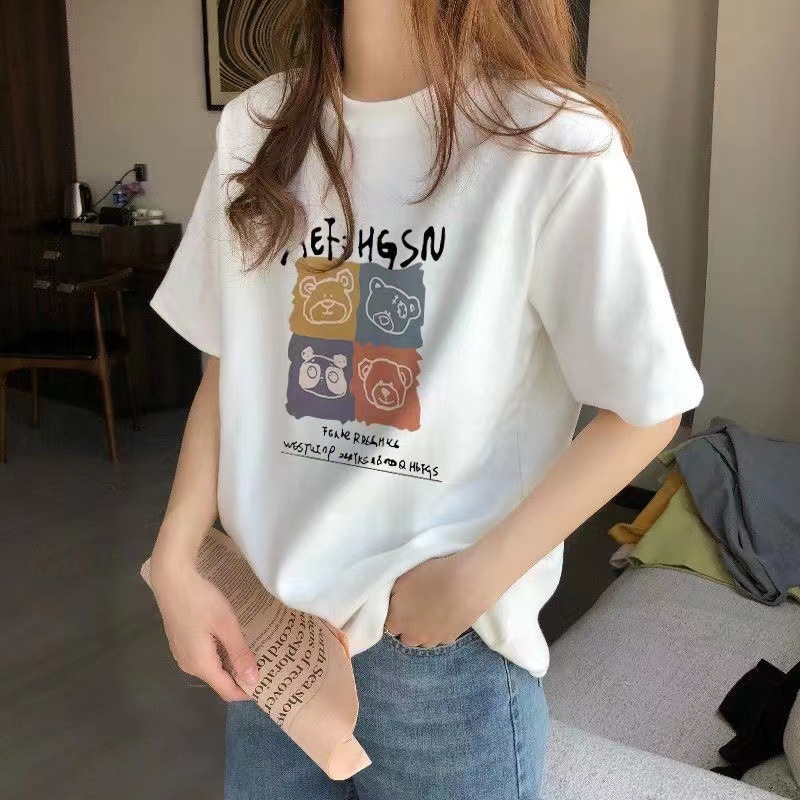 正肩纯棉短袖t恤女夏季薄款2025年新款宽松白色t桖显瘦半袖上衣