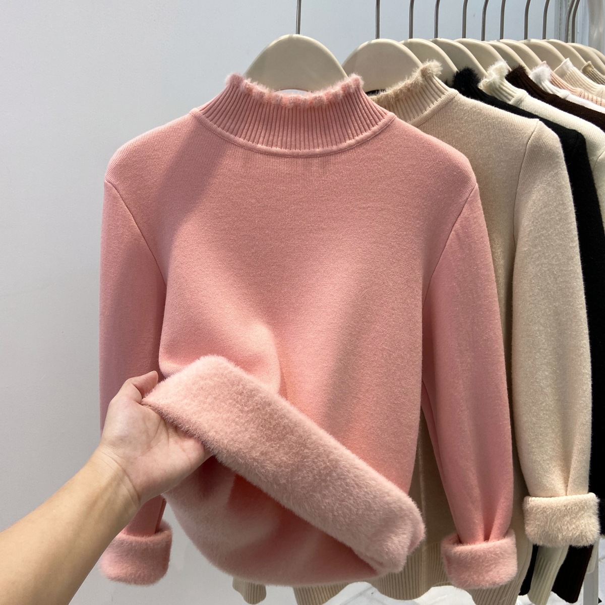 木耳边加厚软糯甜美半高领打底衫