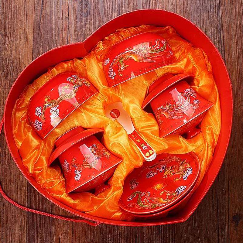 结婚婚庆用品子孙满堂陶瓷碗套装衣食饭碗传统婚礼对碗结婚敬茶杯