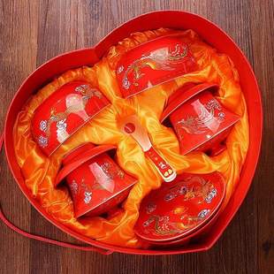 结婚婚庆用品子孙满堂陶瓷碗套装衣食饭碗传统婚礼对碗结婚敬茶杯