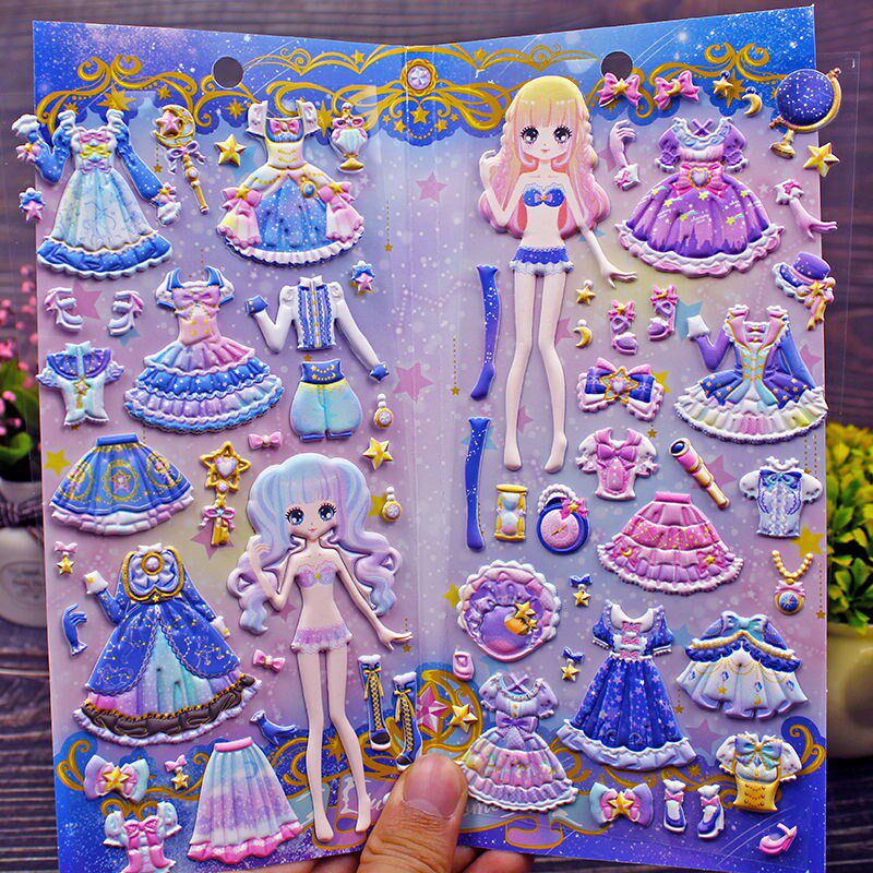 娃娃小女孩换装贴纸换衣服粘贴立体卡通泡泡贴公主贴画换装秀