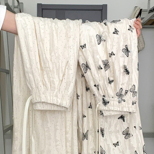 白色蝴蝶破洞山本裤 女春秋高腰垂感休闲带钻小个子破洞夏季