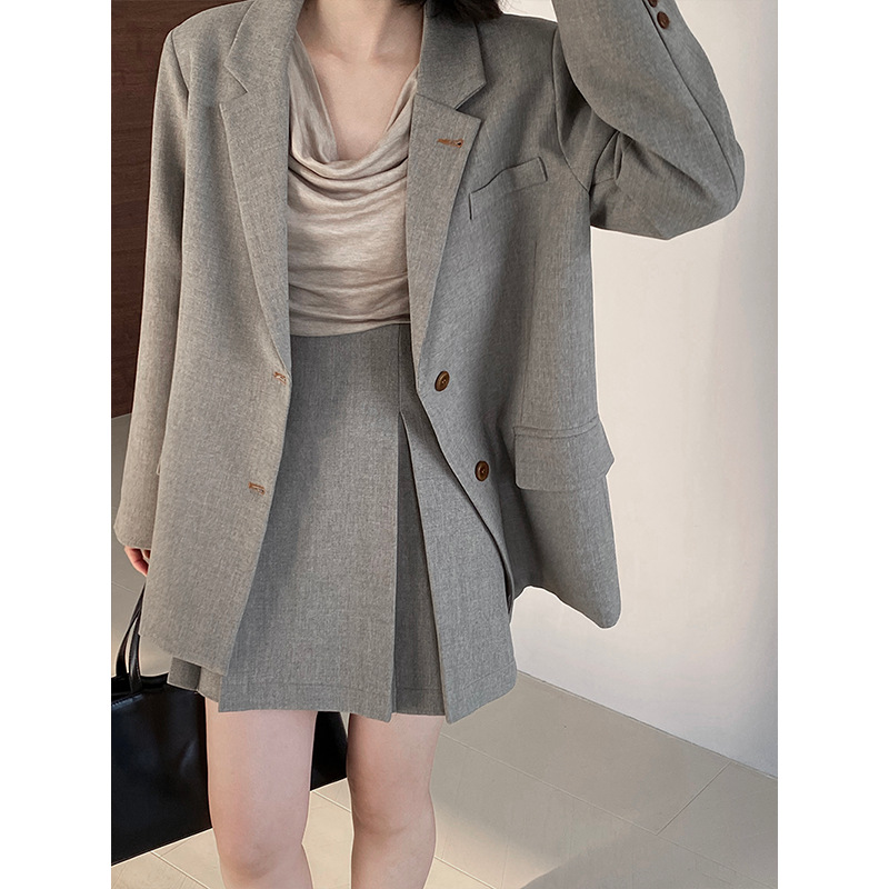 江左 高校艺术生百褶A字半身裙女秋季新款高腰小开叉A字短裙 6110