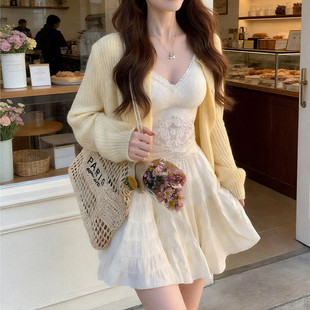 早春2026新款宽松显瘦减龄长袖上衣甜美粉色华夫格针织衫女