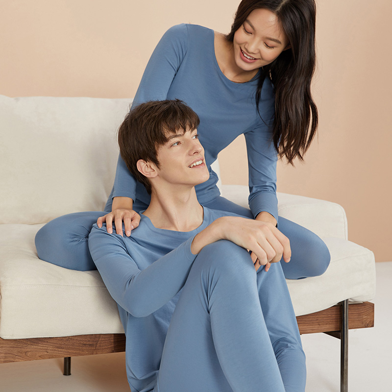 曼妮芬棉质生活打底暖衣情侣款秋衣秋裤男士套装保暖内衣女款QD