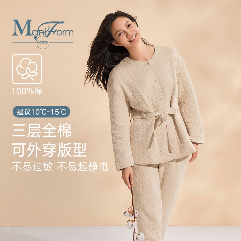 曼妮芬秋季睡衣纯棉可外穿家居服