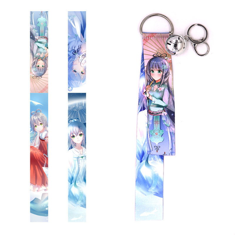 动漫周边钥匙扣鬼灭之刃魔女之旅紫罗兰永恒花园卡通铃铛飘带挂件