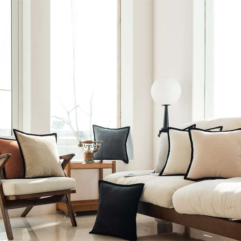 雪尼尔客厅黑边抱枕靠垫纯色加厚