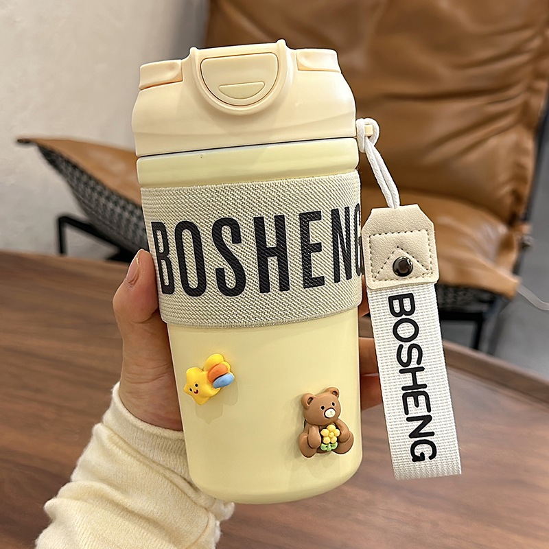 保温杯女生高颜值2023新款保冷双饮咖啡杯随行杯便携不锈钢吸管杯