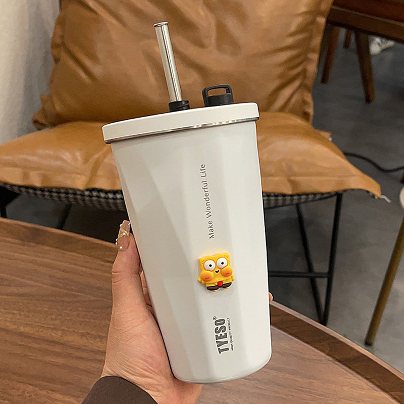 保温杯女生高颜值杯子办公室咖啡杯带吸管夏季保冷杯大容量水杯男