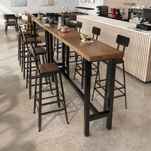 吧台桌实木长条桌子家用靠墙窄桌子酒吧台餐饮奶茶店商用高脚桌椅