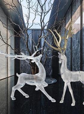 园林广场草坪麋鹿装饰品透明树脂水晶鹿摆件酒店会所大堂落地雕塑