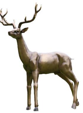大型摆件户外草坪美陈仿铜鹿雕塑玻璃钢动物园林抽象售楼景观装饰