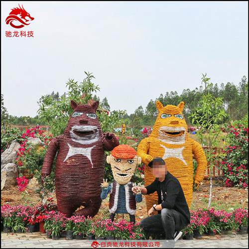 稻草雕塑制作熊出没稻草艺术展品山东农耕农民丰收节道具厂家