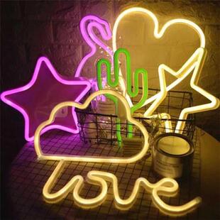 厂家新款LED霓虹灯带闪电云朵星球造型灯love爱心彩虹圣诞小夜灯