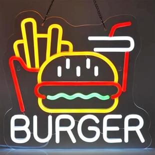 跨境ed汉堡霓虹灯hamburger背景装 饰氛围灯牌v亚克力广告造型灯