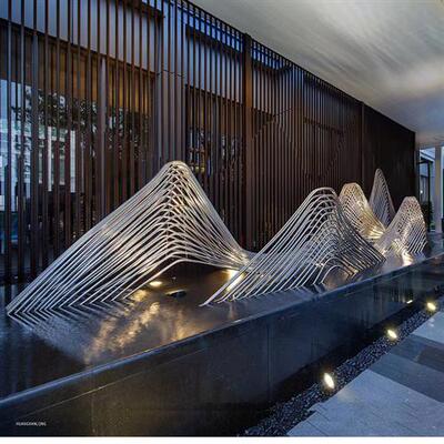 户外不锈钢镂空假山雕塑园林草坪水景钢丝线条山落地摆件装饰定制